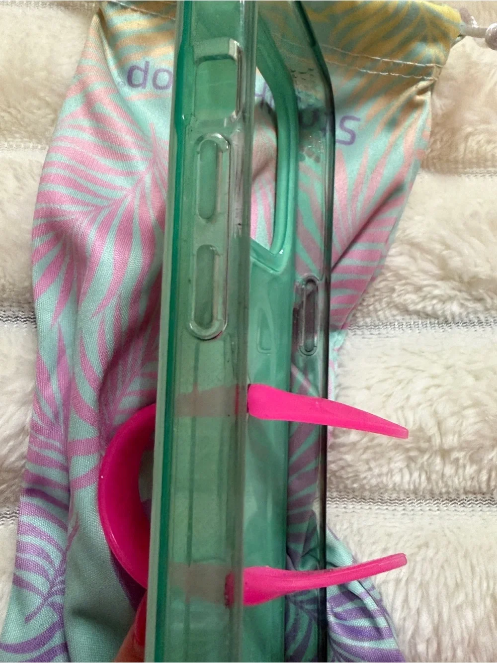 Loopy Case Mint Green Tropical Leaf Phone Case with Neon Pink Loop